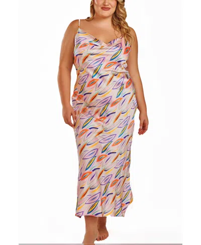 ICOLLECTION PLUS SIZE COWL NECK SATIN PRINT GOWN