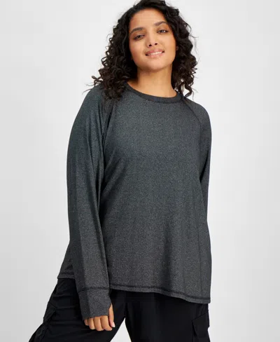ID IDEOLOGY PLUS SIZE METALLIC THUMBHOLE LONG-SLEEVE TOP, CREATED FOR MACY'S