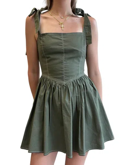 IDEM DITTO FIERCE POCKETED LINEN SHOULDER TIE MINI DRESS IN OLIVE