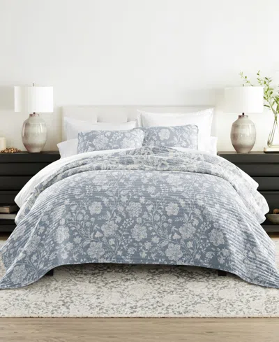 IENJOY HOME TEXTURED FLORAL REVERSIBLE 3-PC. QUILT SET, FULL/QUEEN