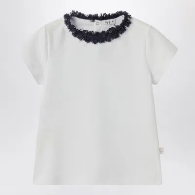 IL GUFO IL GUFO WHITE T SHIRT WITH FRAYED NECKLINE
