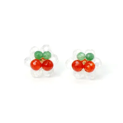 I'MMANY LONDON WOMEN'S CHERRY PIE GEMSTONE STUD EARRINGS RED