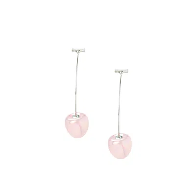 I'MMANY LONDON WOMEN'S PINK / PURPLE IRIDESCENT CHERRY DROP EARRINGS IN PINK WITH STERLING SILVER STEMS