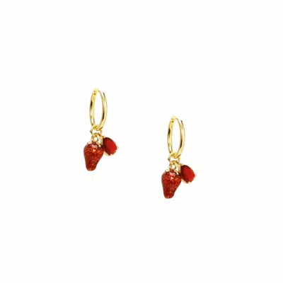 I'MMANY LONDON WOMEN'S RED FRUITY ENAMEL & CRYSTAL DROP GOLD VERMEIL HOOP EARRINGS - STRAWBERRY