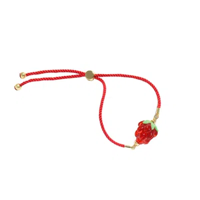 I'MMANY LONDON WOMEN'S RED VERY BERRY LAMPWORK GLASS RASPBERRY CORD BRACELET WITH SLIDER