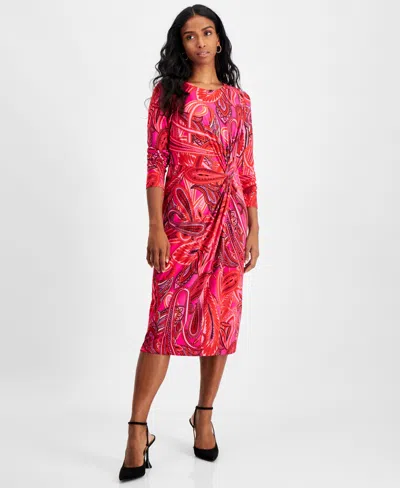 INC INTERNATIONAL CONCEPTS PETITE PRINTED KNOT-WAIST MIDI DRESS, CREATED FOR MACY'S