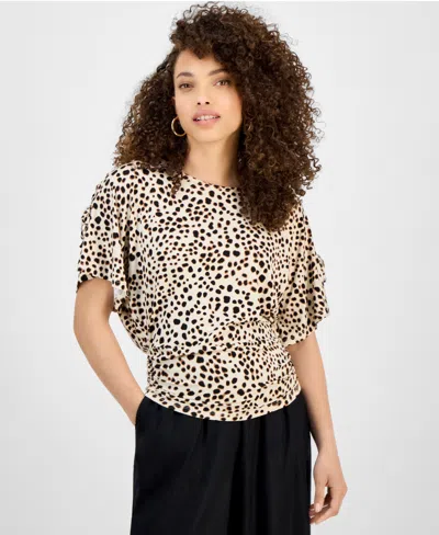 INC INTERNATIONAL CONCEPTS PETITE SCOOP-NECK RUCHED TOP, EXCLUSIVELY AT MACY'S