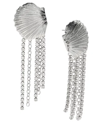 INC INTERNATIONAL CONCEPTS RHODIUM-PLATED SHELL & RHINESTONE FRINGE STATEMENT EARRINGS, EXCLUSIVELY AT MACY'S