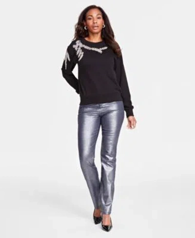 INC INTERNATIONAL CONCEPTS WOMENS EMBELLISHED CREWNECK SWEATER METALLIC JEANS CREATED FOR MACYS