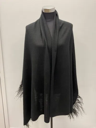INCASHMERE OSTRICH FEATHER WOOL SHAWL IN BLACK