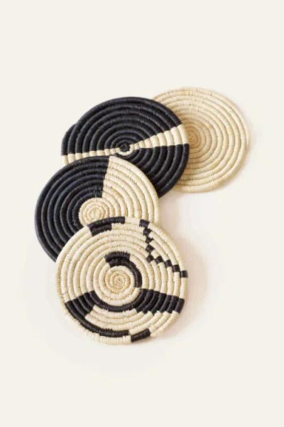INDEGO AFRICA INDEGO AFRICA NATURAL & BLACK MIXED SET OF 4 COASTERS