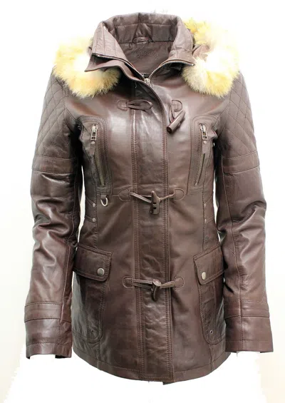 INFINITY DAMEN ABNEHMBARER KAPUZE GESTEPPT BRAUNES LEDER PARKAJACKE