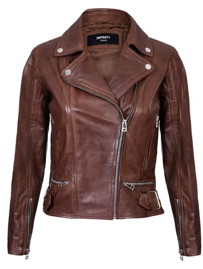 INFINITY DAMEN LEDER JACKE KLASSISCH BIKERSTIL BROWN ECHTLEDER DAMENJACKE