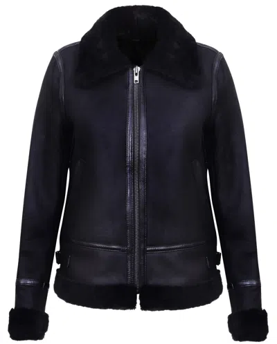 INFINITY DAMEN SCHWARZ ECHT WW2 LAMMFELL AVIATOR PILOT LEDER BIKERJACKE