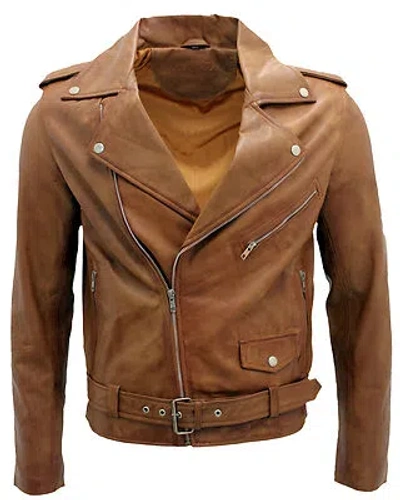 INFINITY HERREN HELLBRAUN RETRO BRANDO FREIZEIT BIKERJACKE 100% NAPPA LEDER