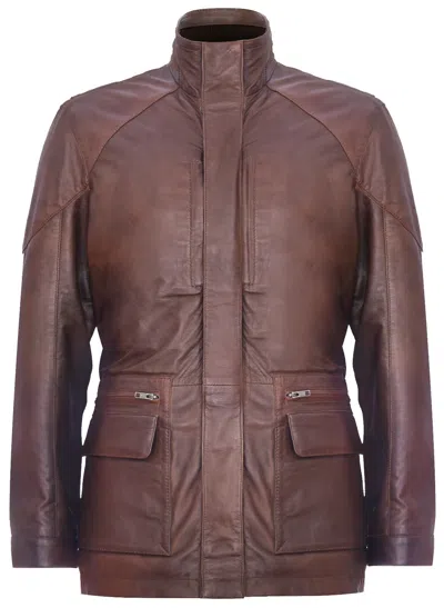 INFINITY HERREN KASTANIENBRAUN SAFARI JACKE, KLASSISCH MULTI-TASCHEN GÜRTEL REEFER MANTEL