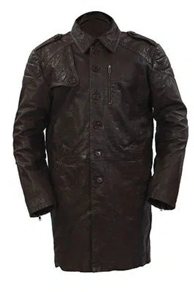INFINITY INFINITY HERREN LANG MILITÄR WEICH DISTRESSED BRAUNES LEDER TRENCHCOAT