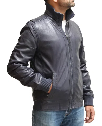 INFINITY HERREN LEDER BOMBER LANGÄRMLIG TASCHEN REISSVERSCHLUSS JACKE VERFÜGBAR BLAU & TAN