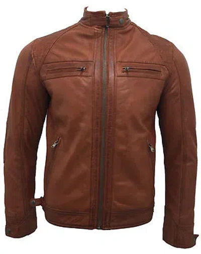 INFINITY HERREN RETRO ROST HELLBRAUN 100% LEDER RENNEN GESTEPPT BIKERJACKE