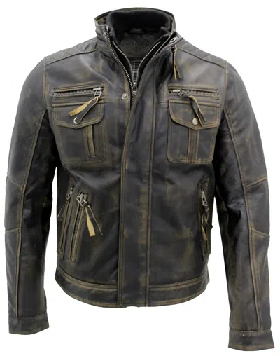 INFINITY HERREN VINTAGE SCHWARZ WARM 100% LEDER RETRO BIKERJACKE DISTRESSED MOTORRAD