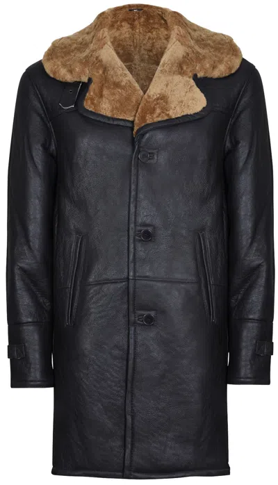INFINITY HERREN WARM BROWN LANG ECHT SHEARLING INGWER SCHAFSFELL LEDER CROMBY PILOT JACKE