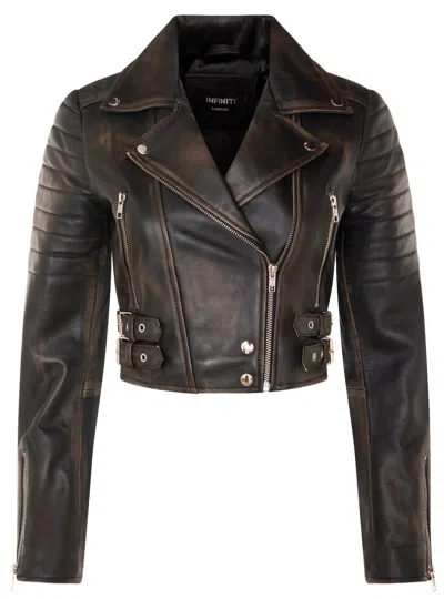 INFINITY LEATHER DAMEN KURZE JACKE KÖRPER GOTHIC OBERTEIL SCHWARZ CHIC BIKER ECHTES LEDER