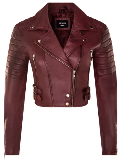 INFINITY LEATHER DAMEN KURZE JACKE KURZ KÖRPER GOTHIC WEINROT CHIC BIKER ECHTLEDER JACKE