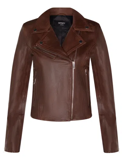 INFINITY LEATHER DAMEN LEDER BIKERJACKE KLASSISCH BRAUNE ECHT LAMM NAPPA GOTHIC RETRO JACKE