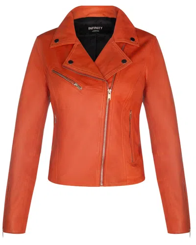INFINITY LEATHER DAMEN LEDER BIKERJACKE KLASSISCHES ORANGE ECHT LAMM NAPPA GOTHIC RETRO JACKE