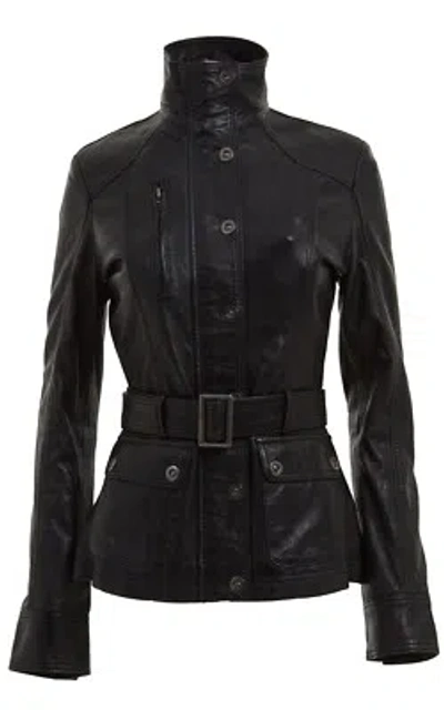 INFINITY LEATHER DAMEN SCHWARZ LEDER BIKERJACKE ECHTLEDER MITTELLANG MIT GÜRTEL NIETEN JACKE