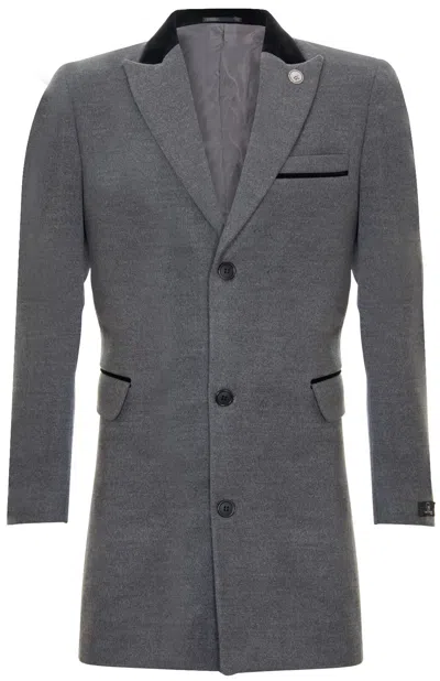 INFINITY LEATHER HERREN 3/4 GRAU LANG CROMBIE MANTEL JACKE FISCHGRÄTENMUSTER TWEED PEAKY BLINDER