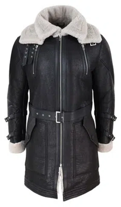 INFINITY LEATHER HERRENJACKE 100% ECHTLEDER 3/4 SHEARLING SCHAFFELL DUNKELBRAUN PILOTEN STIL