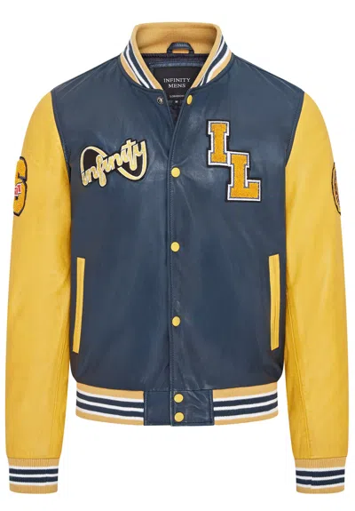 INFINITY LEATHER MENS BASEBALL LEATHER LETTERMAN BOMBER JACKET - ASHWOOD
