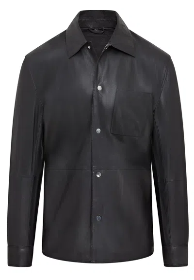 INFINITY LEATHER MENS BLACK LEATHER TRUCKER WESTERN UNLINED SHIRT JACKET - ABILENE
