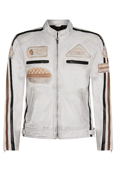 INFINITY LEATHER MENS RACING MOTO BADGES BIKER LEATHER JACKET