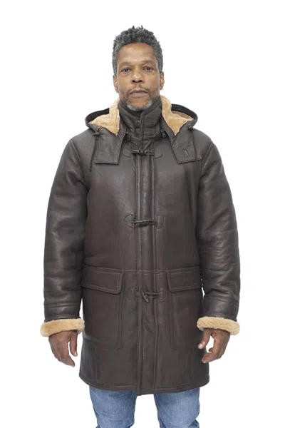 INFINITY LEATHER MENS SHEEPSKIN LEATHER HOODED DUFFLE COAT-LEATHERHEAD