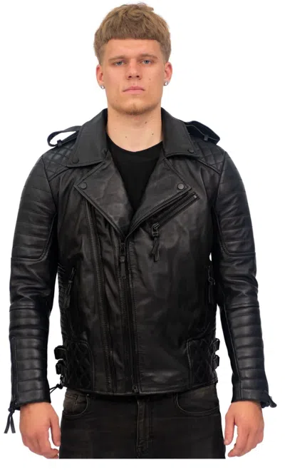 INFINITY LEATHER MENS SLIM-FIT DOUBLE ZIP BRANDO LEATHER BIKER JACKET-CAIRO