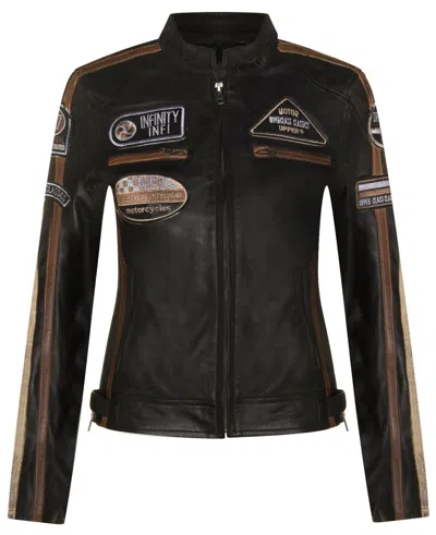 INFINITY LEATHER WOMENS BIKER RACING BADGES LEATHER JACKET-EASTLEIGH
