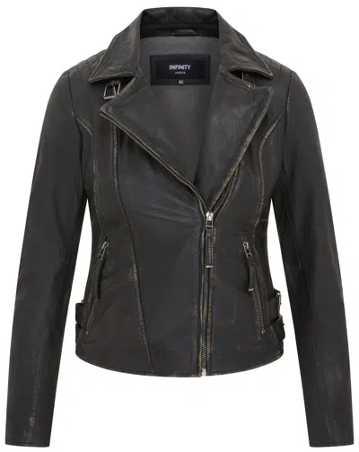 INFINITY LEATHER WOMENS BLACK LEATHER BRANDO BIKER JACKET - FINNSNES
