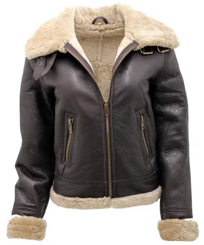 INFINITY LEATHER WOMENS BROWN B3 SHEEPSKIN LEATHER FLYING JACKET-KAYSERI