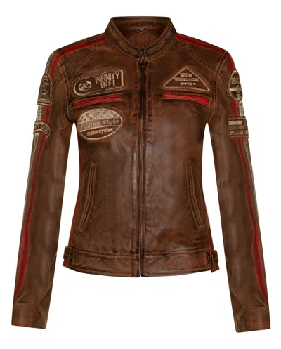 INFINITY LEATHER WOMENS LEATHER BIKER RACING BADGES JACKET-AGADIR