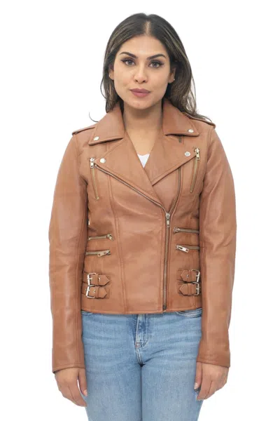 INFINITY LEATHER WOMENS LEATHER VINTAGE BRANDO BIKER JACKET-ORLANDO