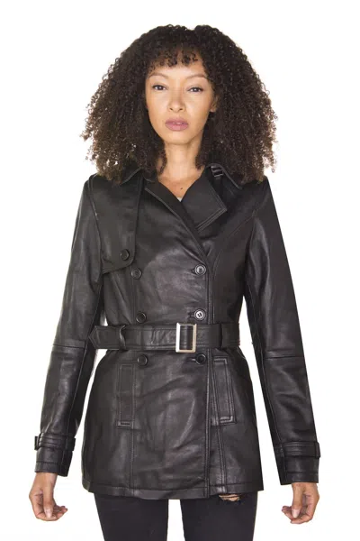 INFINITY LEATHER WOMENS NAPPA LEATHER TRENCH COAT-MOSUL