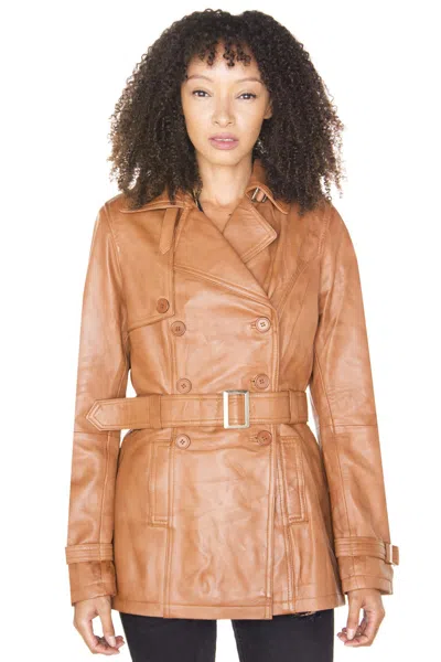 INFINITY LEATHER WOMENS NAPPA LEATHER TRENCH COAT-MOSUL