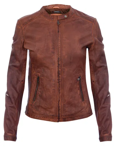 INFINITY LEATHER WOMENS TAN LEATHER BIKER JACKET-PRAGUE