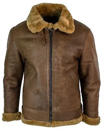 INFINITY MENS RETRO VINTAGE CLASSIC REAL SHEEPSKIN RAF PILOT FLYING JACKET TAN GINGER