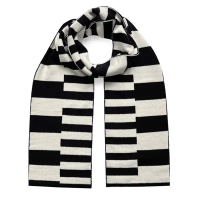 INGMARSON BLACK / WHITE MULTI-STRIPED WOOL & CASHMERE SCARF MEN