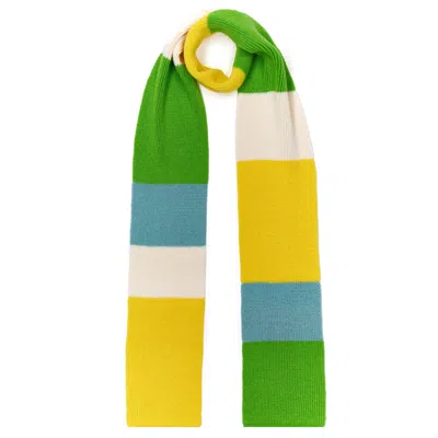 INGMARSON YELLOW / GREEN RIBBED COLOUR BLOCK WOOL & CASHMERE SCARF GREEN MEN