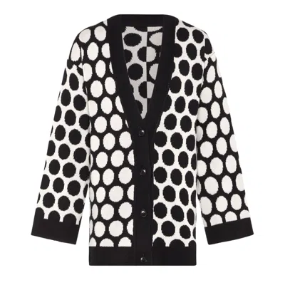 INGMARSON WHITE / BLACK REVERSED CIRCLES WOOL & CASHMERE CARDIGAN MEN