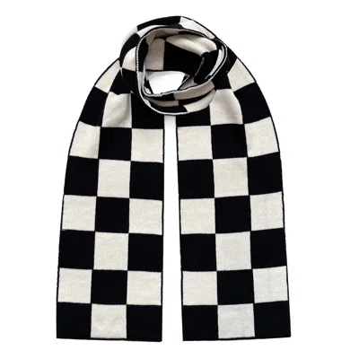 INGMARSON WOMEN'S BLACK / WHITE CHECKED WOOL & CASHMERE SCARF